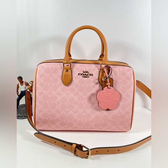 Coach Handbags - Coach Powder Pink Rowan Large Satchel Bag In Signature With Charms NWT